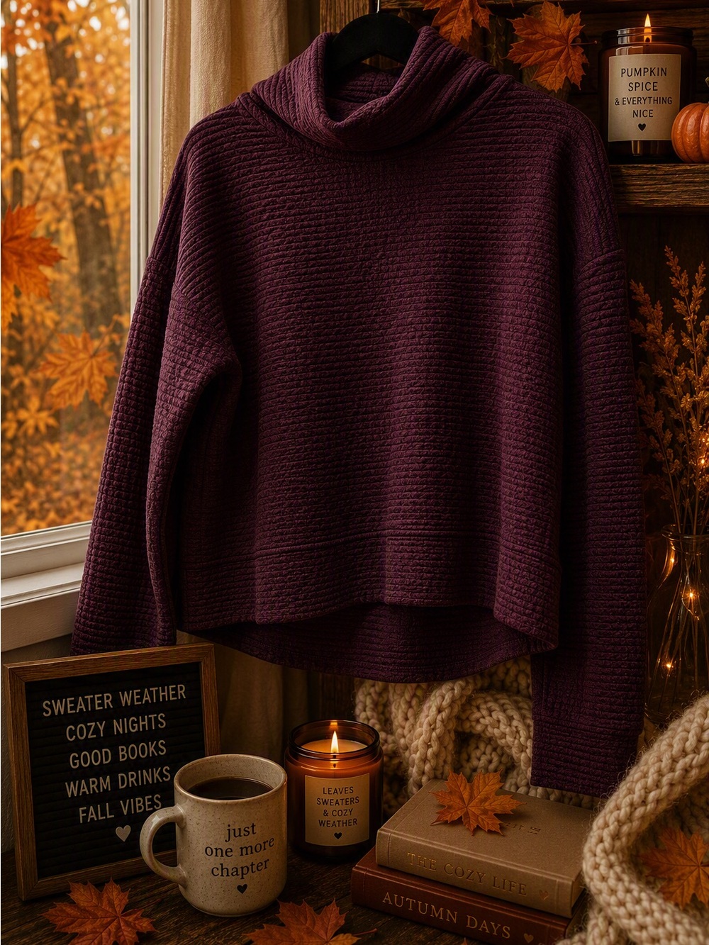Calia by Carrie Underwood Waffle Knit Cowl Neck Sweater in Plum SZ Small 4-6